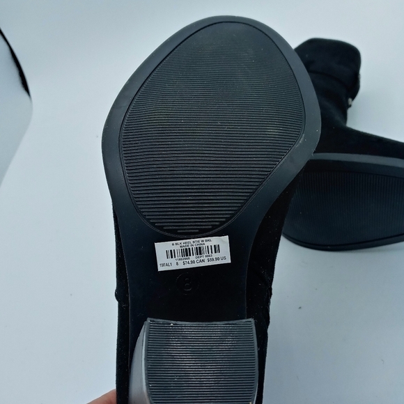 Torrid Black Wood Block Heel Bootie with Buckle studs and strap accents zip up - Picture 10 of 11